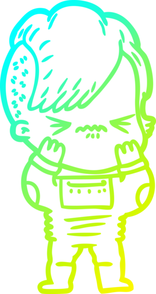 Bir insan tarafından çizilmiş uzay giysisi giymiş sinirli bir hipster kızın soğuk gradyan çizimi