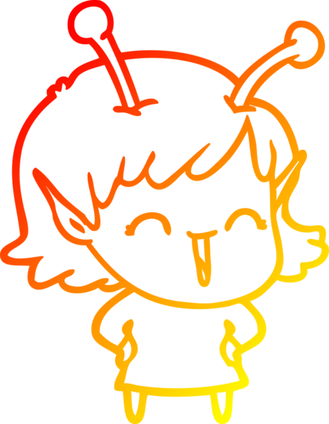 Bir insan tarafından çizilmiş mutlu bir uzaylı kızın çizgi çizimi.