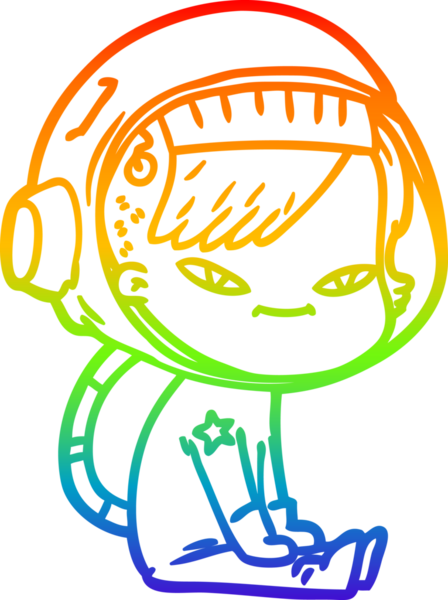 Gökkuşağı gradyan çizgi çizimi bir insan tarafından çizilmiş astronot bir kadın.