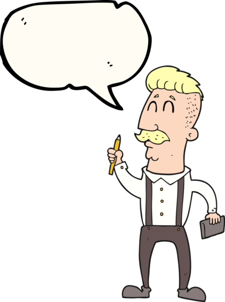 Bir insan tarafından çizilmiş not defteri olan serbest konuşma balonu karikatürü çizen adam.