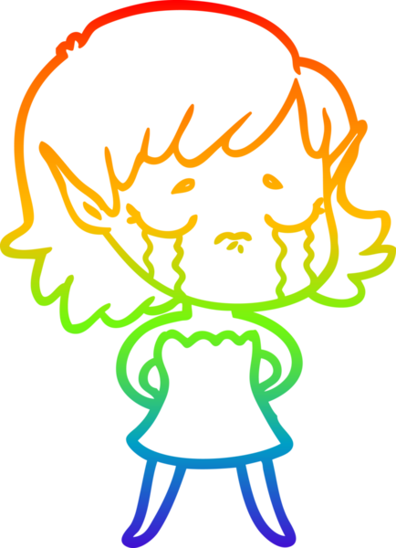 Gökkuşağı gradyan çizgisi bir insan tarafından çizilmiş ağlayan bir elf kızı çizimi