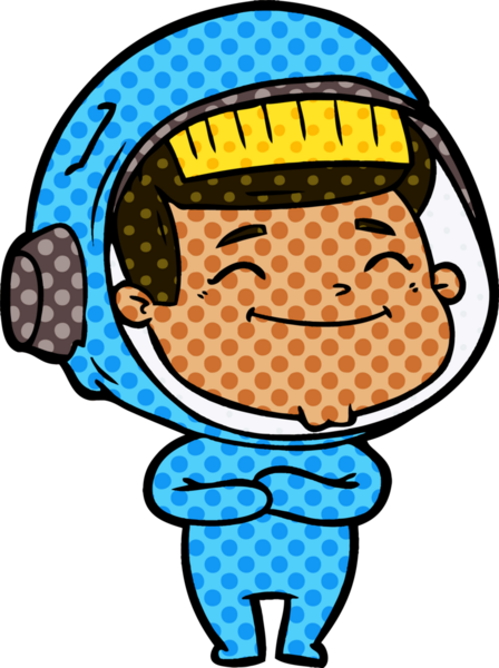 Bir insan tarafından çizilmiş mutlu astronot çizgi filmi.