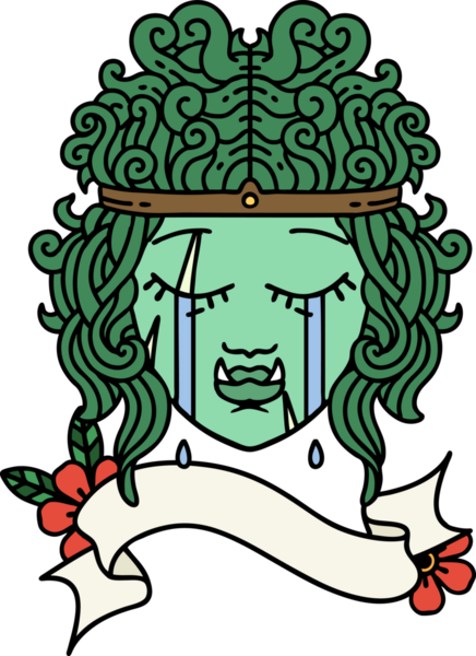 Retro Dövme Tarzı Ağlayan Ork Barbar karakter yüzü Bir insan tarafından çizilmiş