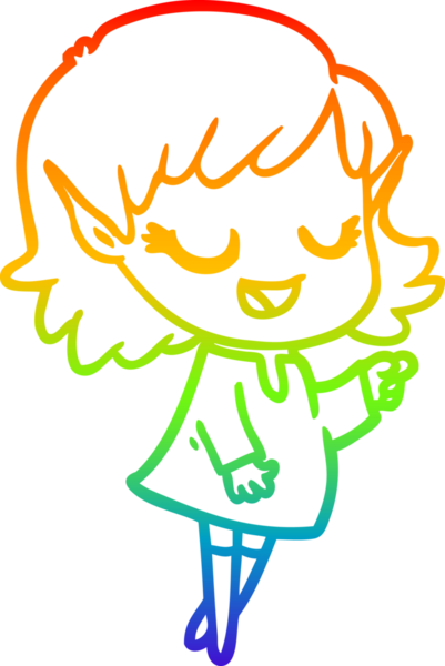 Gökkuşağı gradyan çizimi mutlu çizgi film kızı bir insan tarafından çizilmiş