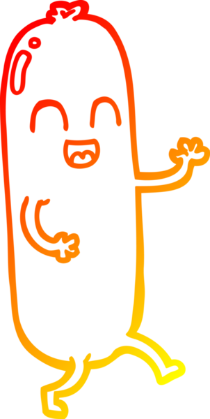 Bir insan tarafından çizilen dans eden bir sosisin sıcak çizgi çizimi