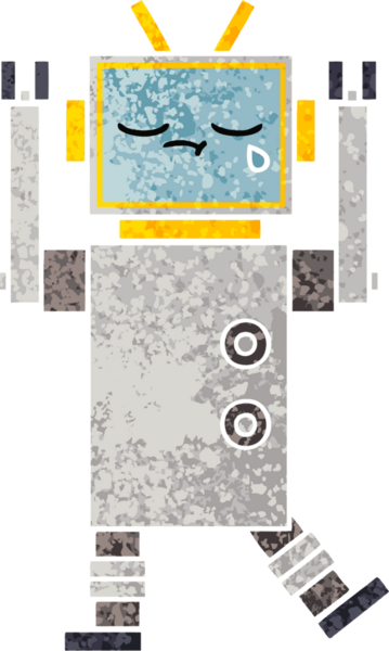 Bir insan tarafından çizilmiş ağlayan bir robotun retro çizim tarzı karikatürü