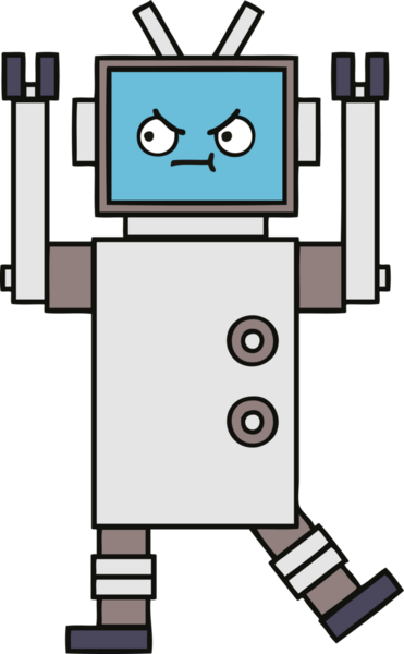 Bir insan tarafından çizilmiş sevimli bir robot karikatürü.