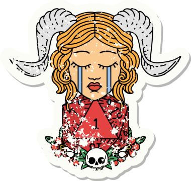 Bir insan tarafından çizilmiş doğal bir d20 zarlı hüzünlü bir yapıştırma.