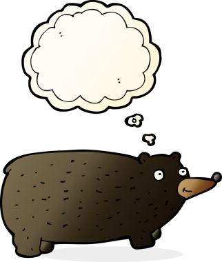 Bir insan tarafından çizilmiş düşünce baloncuklu komik çizgi film ayısı.