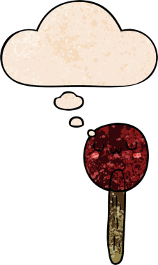 bir insan tarafından çizilmiş grunge desenli düşünce baloncuklu çizgi film lolipopu.