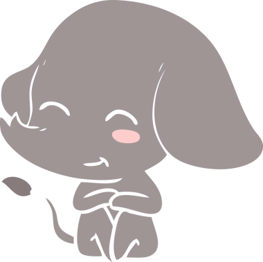 Bir insan tarafından çizilmiş düz renk çizgi film fili.