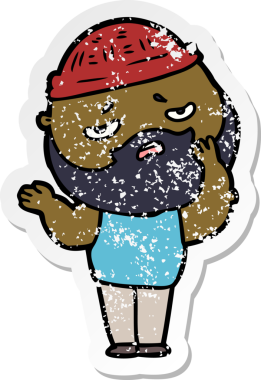 Bir insan tarafından çizilmiş sakallı endişeli bir karikatür çıkartması.