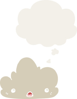 Düşünce baloncuğu olan sevimli çizgi film bulutu bir insan tarafından çizilmiş.