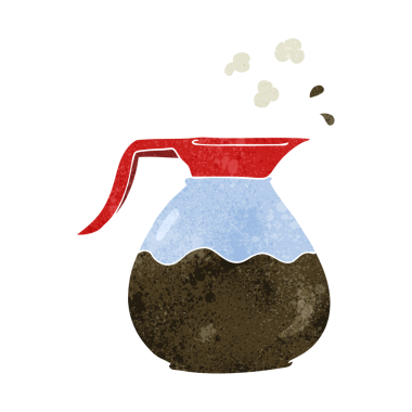 Freehand retro çizgi film kahve sürahisi bir insan tarafından çizildi.