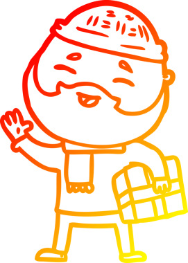 Bir insan tarafından çizilmiş mutlu sakallı bir adamın çizgi çizimi.