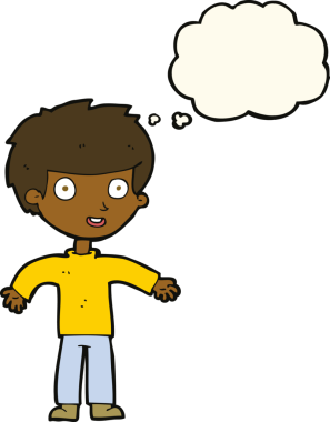 Bir insan tarafından çizilmiş düşünce balonlu mutlu adam çizgi filmi.