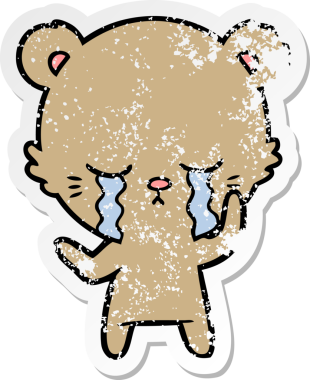 Bir insan tarafından çizilmiş ağlayan çizgi film ayısının sıkıntılı çıkartması.