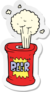 Bir insan tarafından çizilmiş çizgi film bira kutusu çıkartması.