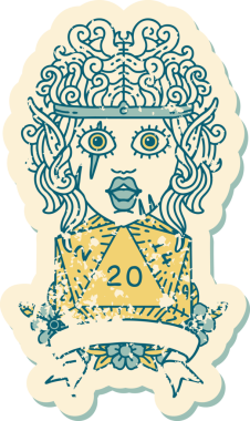 Retro Dövme Tarzı Bir insan tarafından çizilmiş 20 zarlı barbar karakter