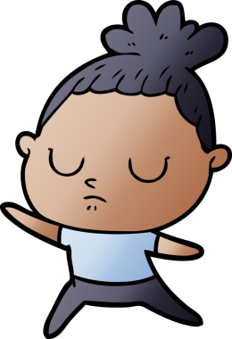 Bir insan tarafından çizilmiş sakin bir kadın çizgi filmi.