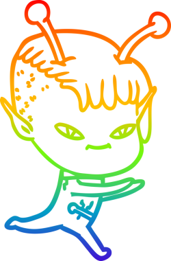 Gökkuşağı gradyan çizgisi bir insan tarafından çizilmiş şirin bir uzaylı kızın çizimi.