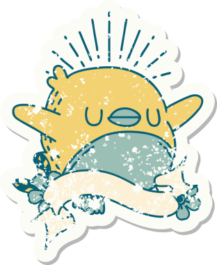 Bir insan tarafından çizilmiş eski bir dövme stili kanat çırpan robin çıkartması.