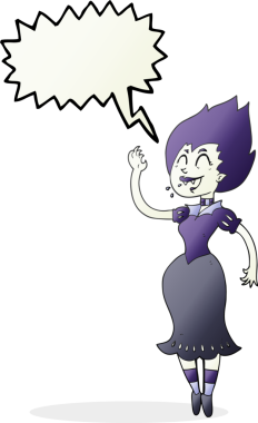 Bir insan tarafından çizilmiş serbest konuşma balonu çizilmiş vampir kız.