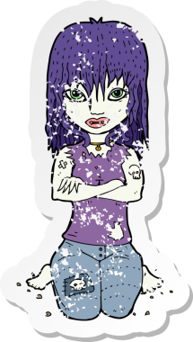 Bir insan tarafından çizilmiş vampir bir kızın gerilimli çıkartması.