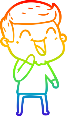 Gökkuşağı gradyan çizgi çizimi bir insan tarafından çizilmiş gülen bir karikatür adam