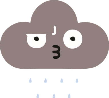 Bir insan tarafından çizilen fırtına bulutunun düz renkli retro karikatürü