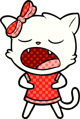 Bir insan tarafından çizilmiş esneyen kedi çizgi filmi.