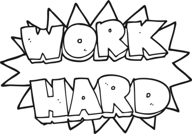 El yazısıyla çizilmiş siyah beyaz çizgi film bir insan tarafından çizilmiş sıkı çalışma sembolü