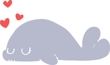 Bir insan tarafından çizilmiş şirin düz renkli karikatür yunusu.