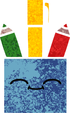 Bir insan tarafından çizilmiş kalem kabının retro illüstrasyon tarzı karikatürü