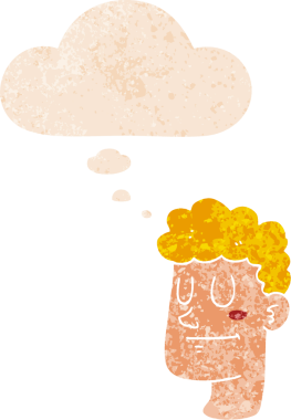 Düşünce baloncuğu ile çizgi film erkek yüzü bir insan tarafından çizilmiş grunge sıkıntılı retro desen