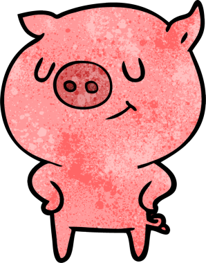 Bir insan tarafından çizilmiş mutlu çizgi film domuzu.