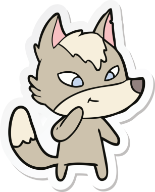 Bir insan tarafından çizilmiş dost canlısı bir kurt çizgi filminin çıkartması.