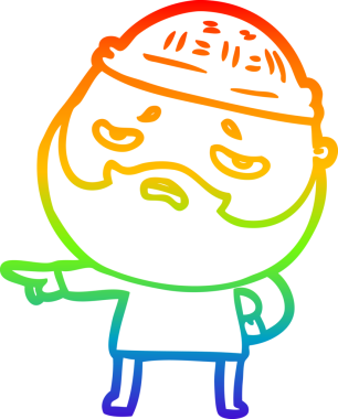 Bir insan tarafından çizilmiş sakallı, endişeli bir çizgi film çizimi.