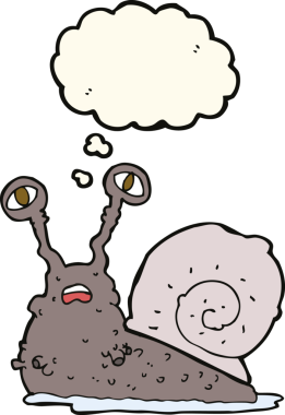 Bir insan tarafından çizilmiş düşünce balonlu iğrenç bir salyangoz.