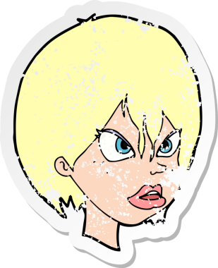 Bir insan tarafından çizilmiş kızgın bir karikatürün gerilimli çıkartması.