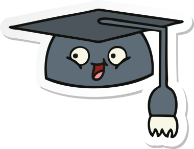 Bir insan tarafından çizilmiş şirin bir çizgi film mezuniyet şapkasının çıkartması.