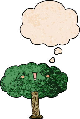 bir insan tarafından çizilmiş grunge desen biçiminde düşünce baloncuğu olan çizgi film ağacı