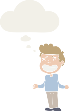 Çizgi filmci çocuk bir insan tarafından çizilmiş düşünce baloncuğuyla omuz silkiyor.