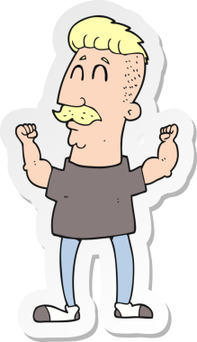 Bir insan tarafından çizilmiş bir adamı kutlayan karikatür çıkartması.