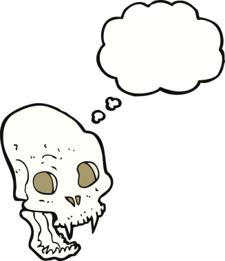 Bir insan tarafından çizilmiş düşünce baloncuklu korkunç vampir kafatası.