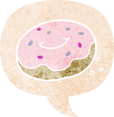 grunge 'da konuşma baloncuğu olan çizgi film donutu bir insan tarafından çizilmiş tedirgin geçmiş dokuma tarzı