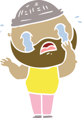 Düz renkli çizgi film sakallı adam bir insan tarafından çizilmiş ağlıyor.