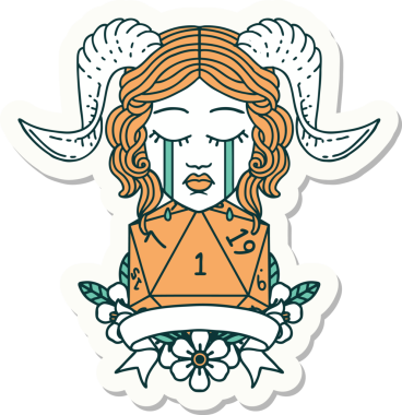 Ağlama etiketi, bir insan tarafından çizilmiş doğal bir D20 zar atışıyla bağlanmış.