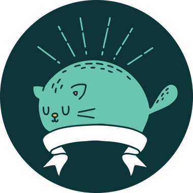 Bir insan tarafından çizilmiş dövme stili mutlu bir kedi.