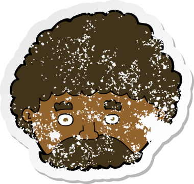 Bir insan tarafından çizilmiş bıyıklı bir karikatürcünün gerilemiş çıkartması.